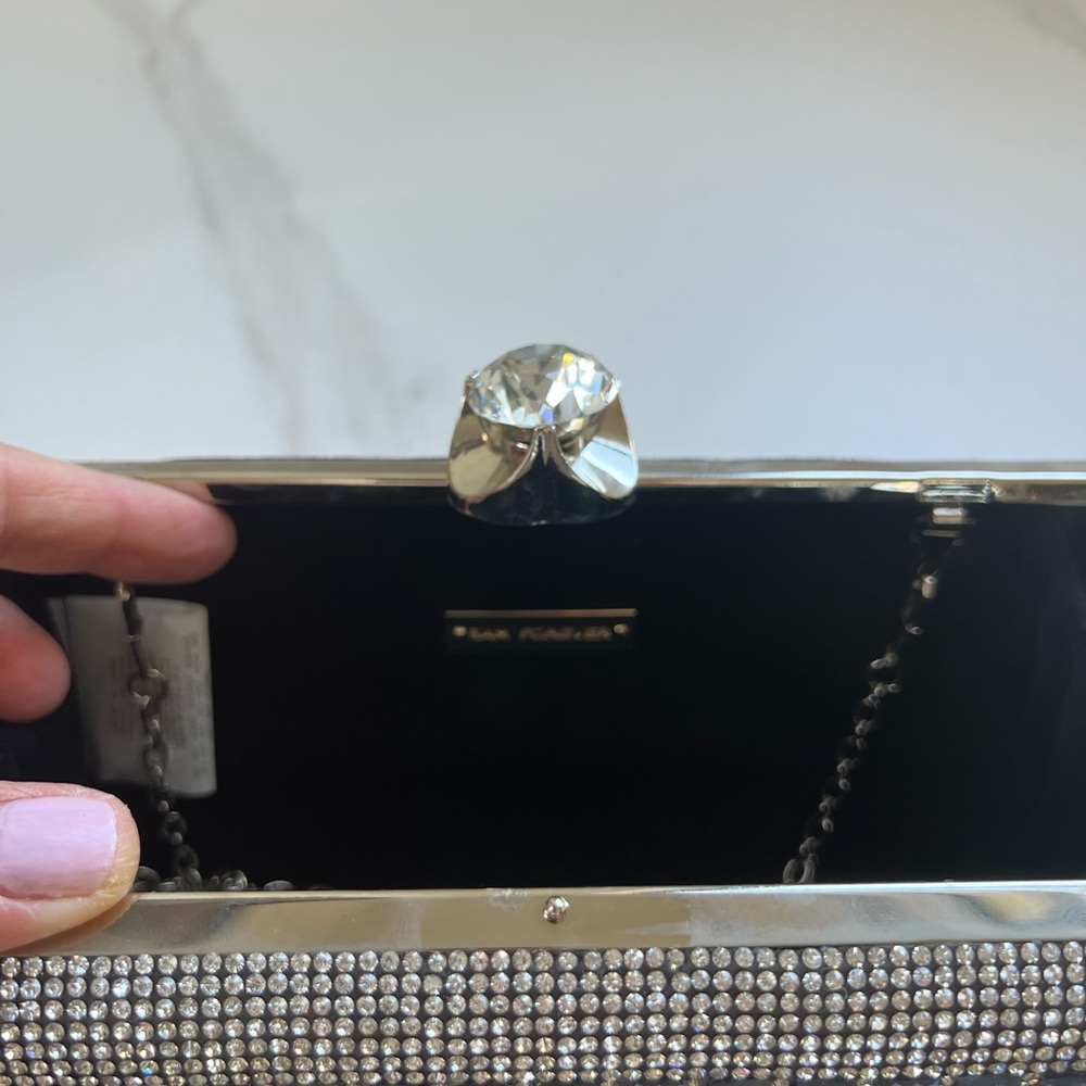 Elegant Silver Clutch with Crystal Detailing
